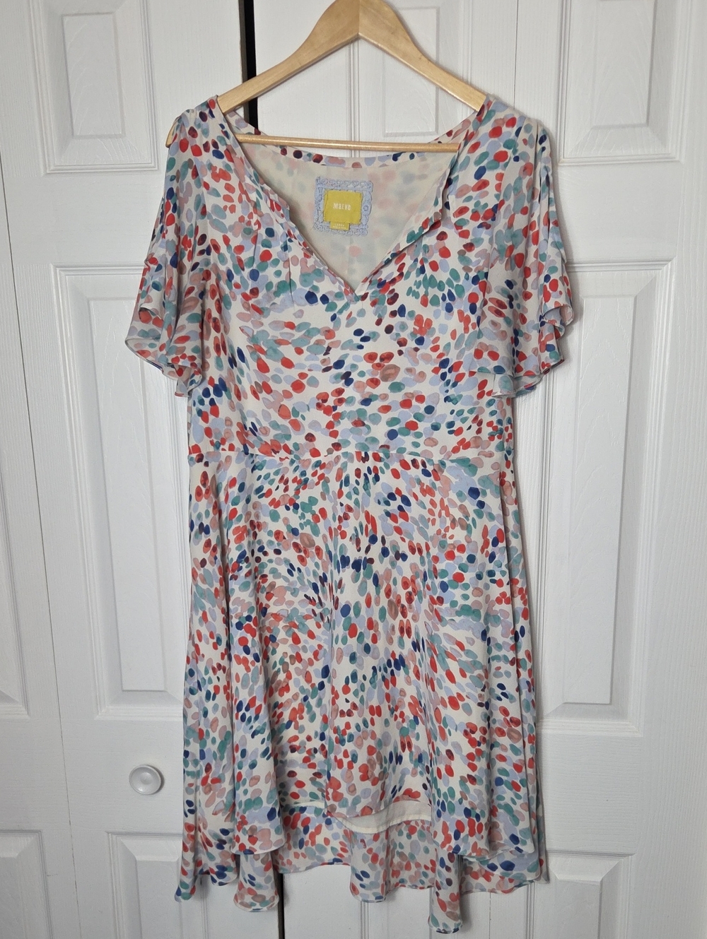 Maeve White Multicolor Confetti Dot V-Neck Dress